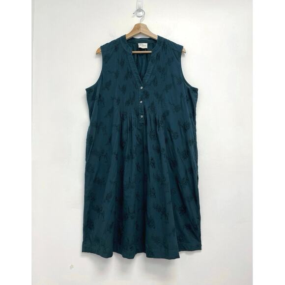 WRAP London Floral Embroidered V-Neck Cotton Pintucked Front Shift Dress - US12 - Picture 1 of 12